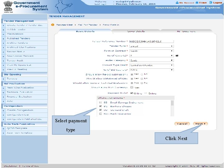 Select payment type Click Next 