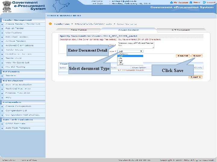 Enter Document Detail Select document Type Click Save 