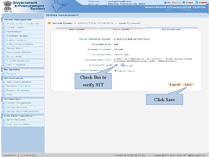 N Check Box to verify NIT Click Save 