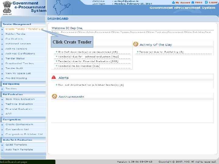 Click Create Tender 