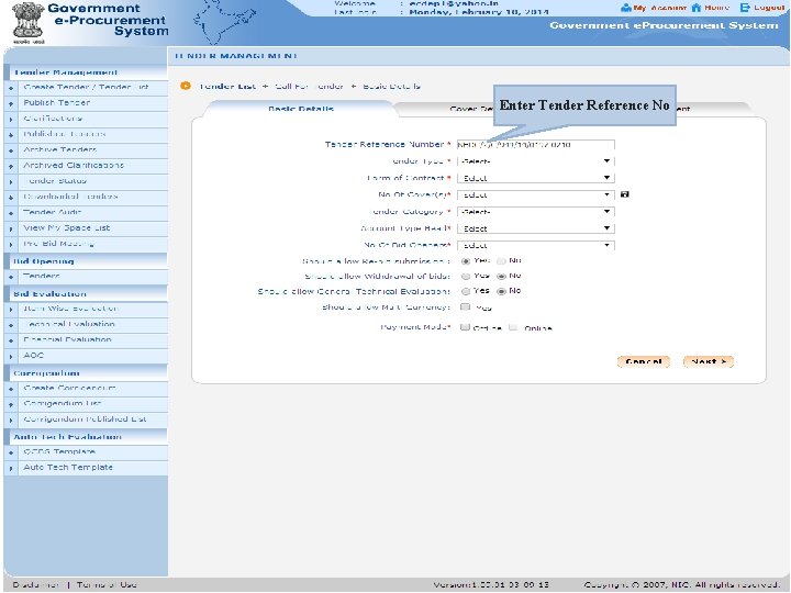 Enter Tender Reference No 