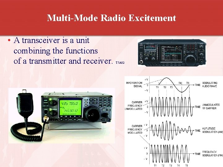 Multi-Mode Radio Excitement • A transceiver is a unit combining the functions of a