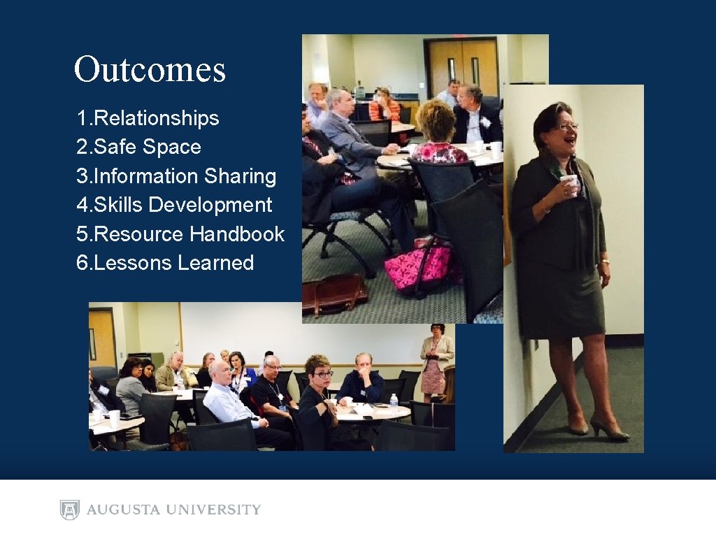 Outcomes 1. Relationships 2. Safe Space 3. Information Sharing 4. Skills Development 5. Resource Outcomes 1. Relationships 2. Safe Space 3. Information Sharing 4. Skills Development 5. Resource