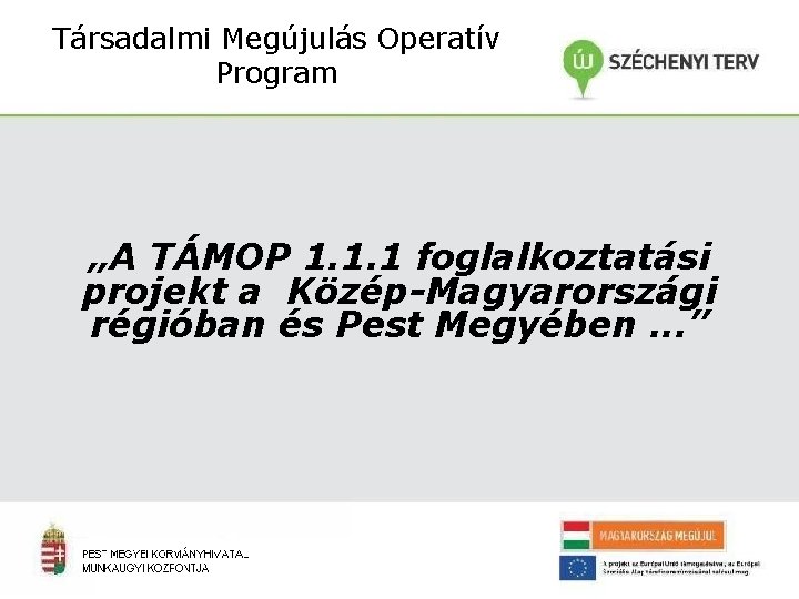 Társadalmi Megújulás Operatív Program „A TÁMOP 1. 1. 1 foglalkoztatási projekt a Közép-Magyarországi régióban