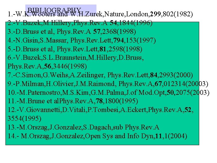 BIBLIOGRAPHY 1. -W. K. Wooters and W. H. Zurek, Nature, London, 299, 802(1982) 2. BIBLIOGRAPHY 1. -W. K. Wooters and W. H. Zurek, Nature, London, 299, 802(1982) 2.