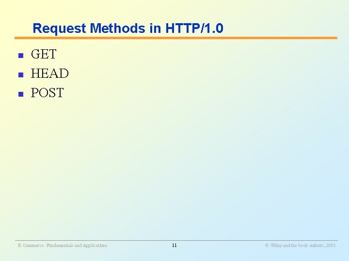 Request Methods in HTTP/1. 0 n n n GET HEAD POST ________________________________________________________ E-Commerce: Fundamentals