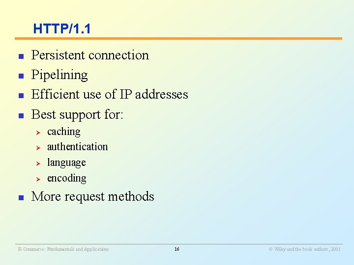 HTTP/1. 1 n n Persistent connection Pipelining Efficient use of IP addresses Best support