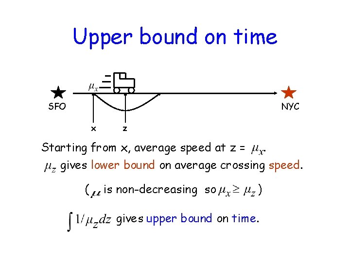 Upper bound on time SFO NYC x z Starting from x, average speed at