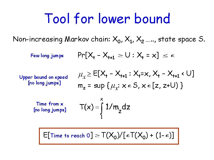 Tool for lower bound Non-increasing Markov chain: X 0, X 1, X 2 ….