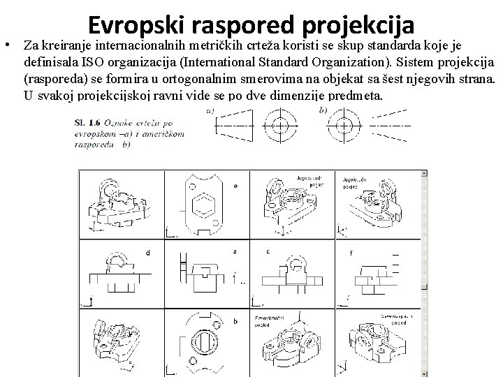 Evropski raspored projekcija • Za kreiranje internacionalnih metričkih crteža koristi se skup standarda koje