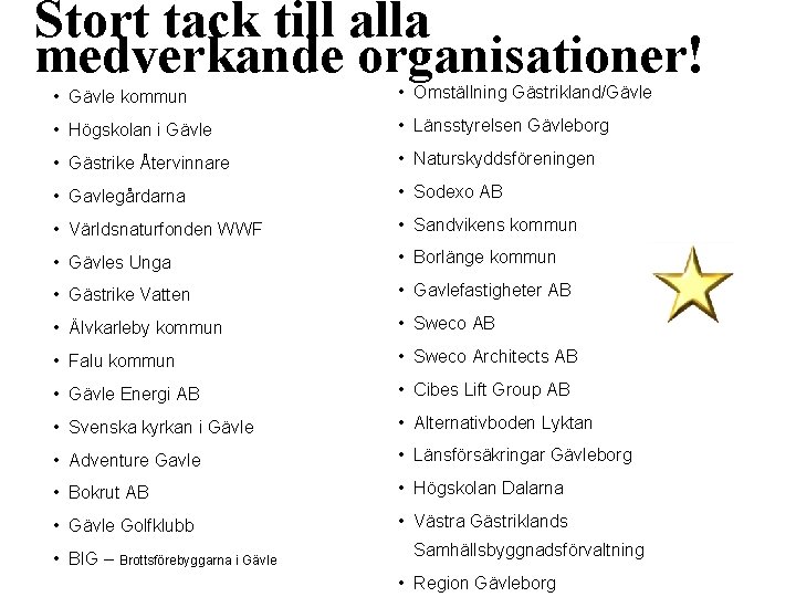 Stort tack till alla medverkande organisationer! • Gävle kommun • Omställning Gästrikland/Gävle • Högskolan