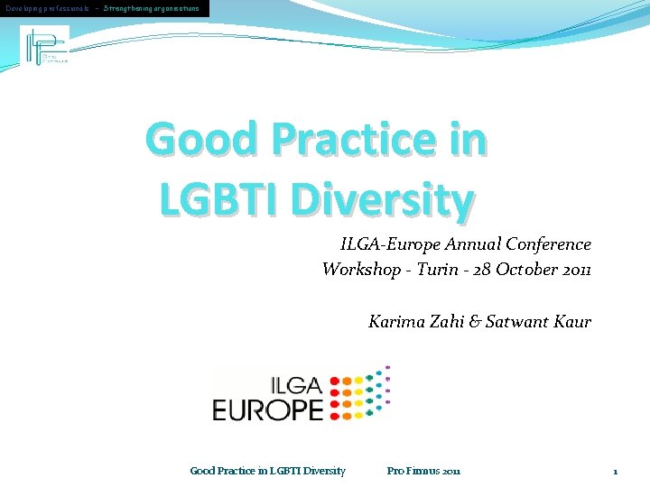 Developing professionals - Strengthening organisations Good Practice in LGBTI Diversity ILGA-Europe Annual Conference Workshop