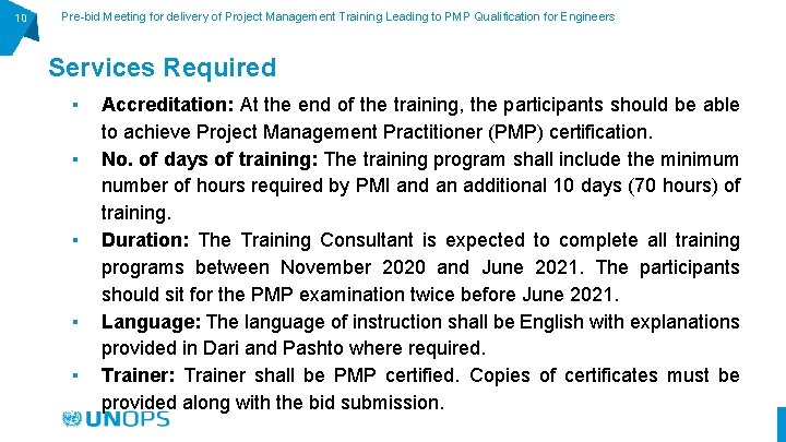 10 Pre-bid Meeting for delivery of Project Management Training Leading to PMP Qualification for