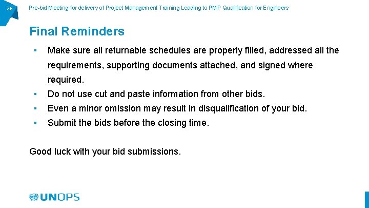 26 Pre-bid Meeting for delivery of Project Management Training Leading to PMP Qualification for