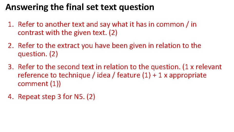 Answering the final set text question 1. Refer to another text and say what