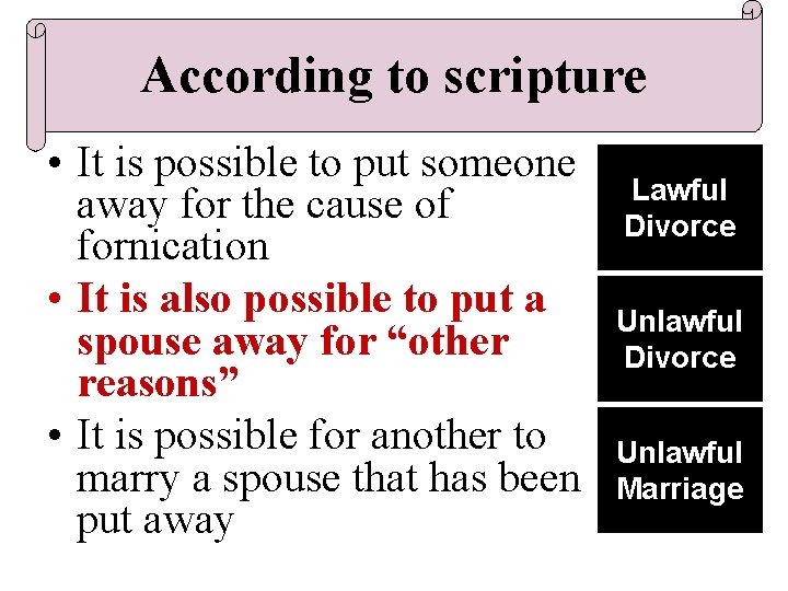 According to scripture • It is possible to put someone away for the cause
