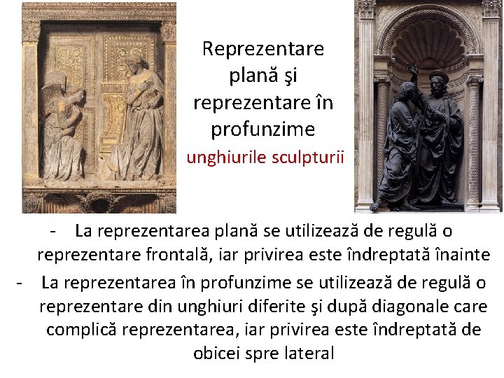 Reprezentare plană şi reprezentare în profunzime unghiurile sculpturii - La reprezentarea plană se utilizează