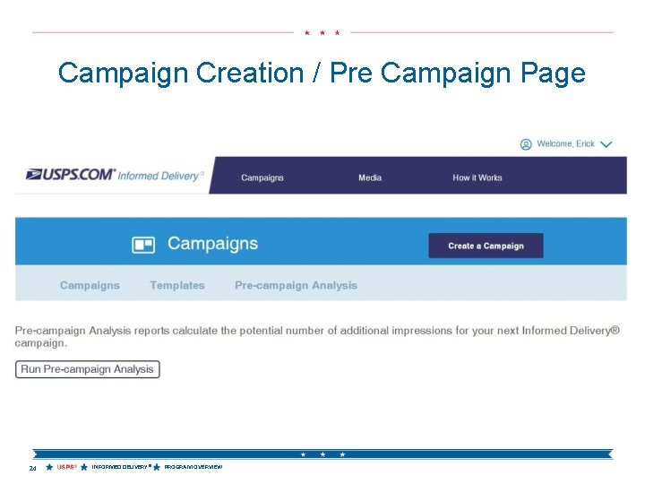 Campaign Creation / Pre Campaign Page 24 INFORMED DELIVERY® PROGRAM OVERVIEW 