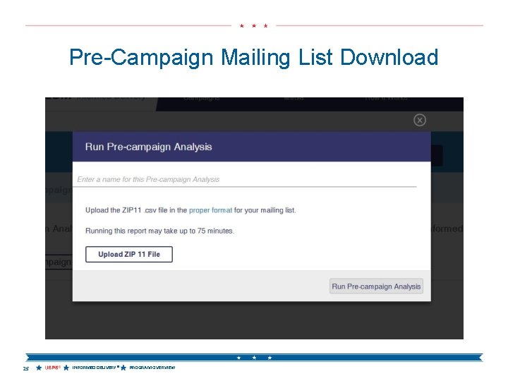 Pre-Campaign Mailing List Download 25 INFORMED DELIVERY® PROGRAM OVERVIEW 