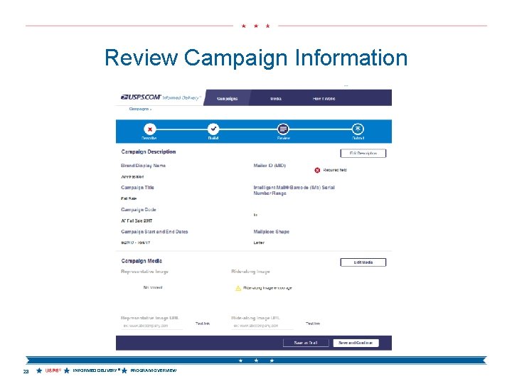 Review Campaign Information 28 INFORMED DELIVERY® PROGRAM OVERVIEW 