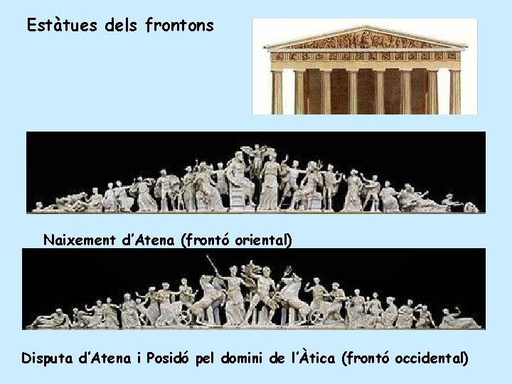 Estàtues dels frontons Naixement d’Atena (frontó oriental) Disputa d’Atena i Posidó pel domini de