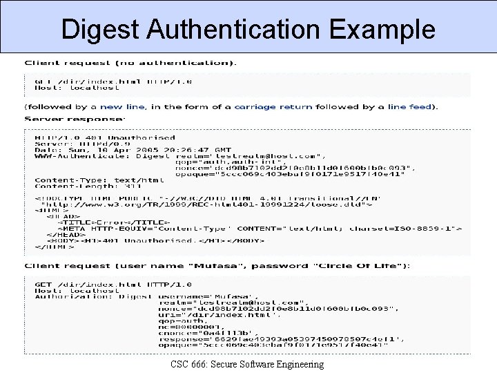 Digest Authentication Example CSC 666: Secure Software Engineering 