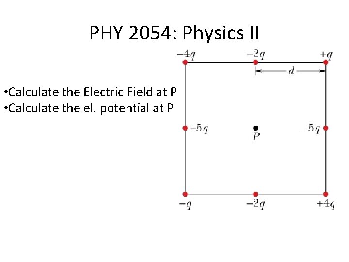 PHY 2054: Physics II • Calculate the Electric Field at P • Calculate the