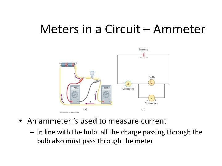 Meters in a Circuit – Ammeter • An ammeter is used to measure current