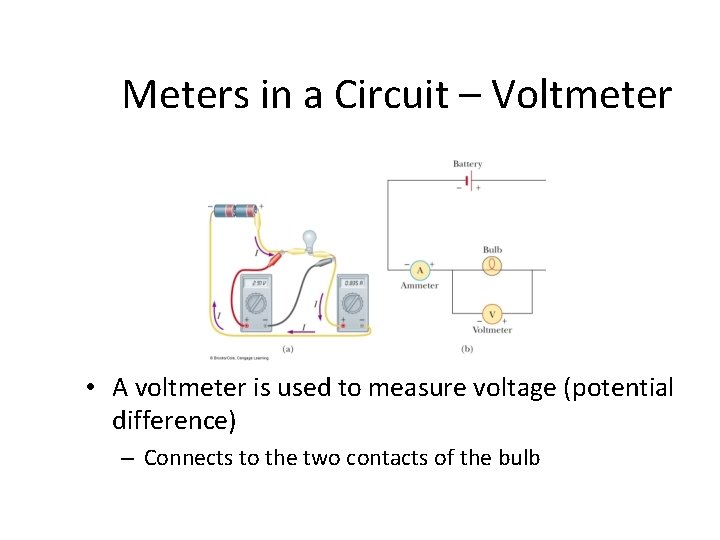 Meters in a Circuit – Voltmeter • A voltmeter is used to measure voltage