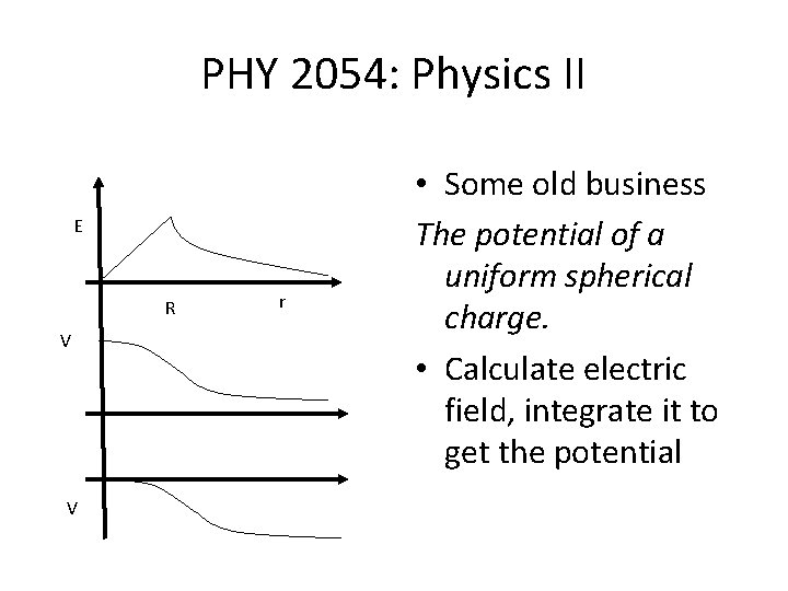 PHY 2054: Physics II E R V V r • Some old business The