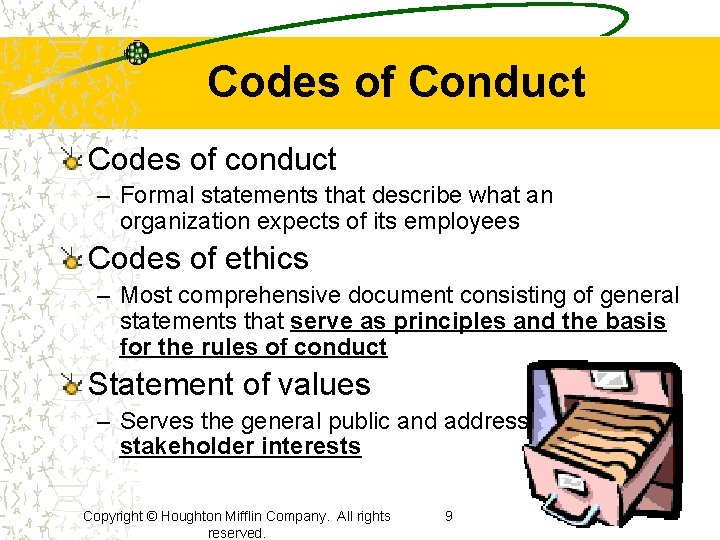 Codes of Conduct Codes of conduct – Formal statements that describe what an organization Codes of Conduct Codes of conduct – Formal statements that describe what an organization