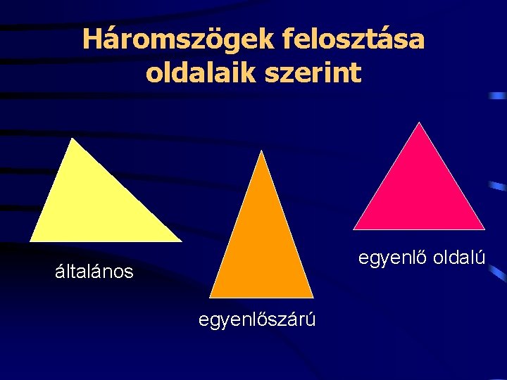 Háromszögek felosztása oldalaik szerint egyenlő oldalú általános egyenlőszárú 