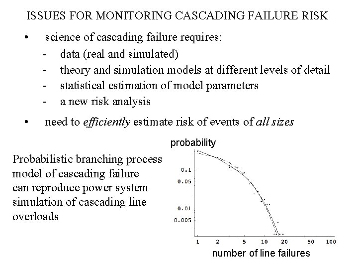 ISSUES FOR MONITORING CASCADING FAILURE RISK • science of cascading failure requires: - data