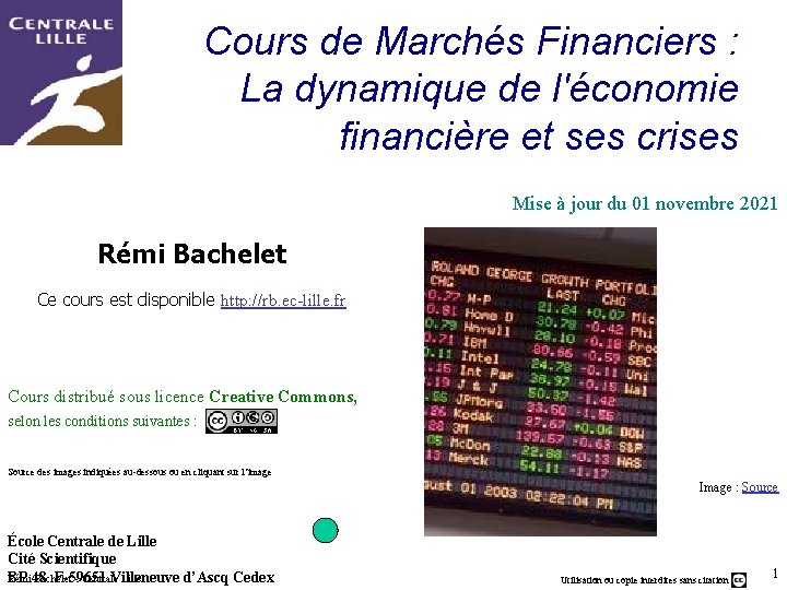 Cours de Marchés Financiers : La dynamique de l'économie financière et ses crises Mise