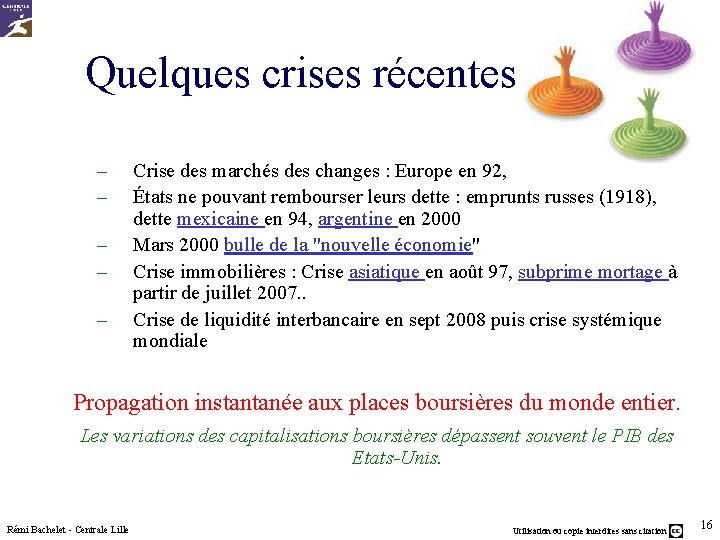 Quelques crises récentes – – – Crise des marchés des changes : Europe en