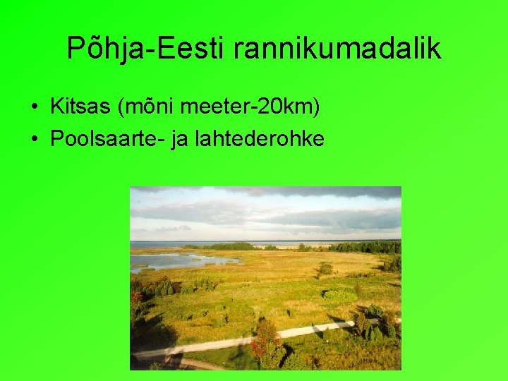 Põhja-Eesti rannikumadalik • Kitsas (mõni meeter-20 km) • Poolsaarte- ja lahtederohke 