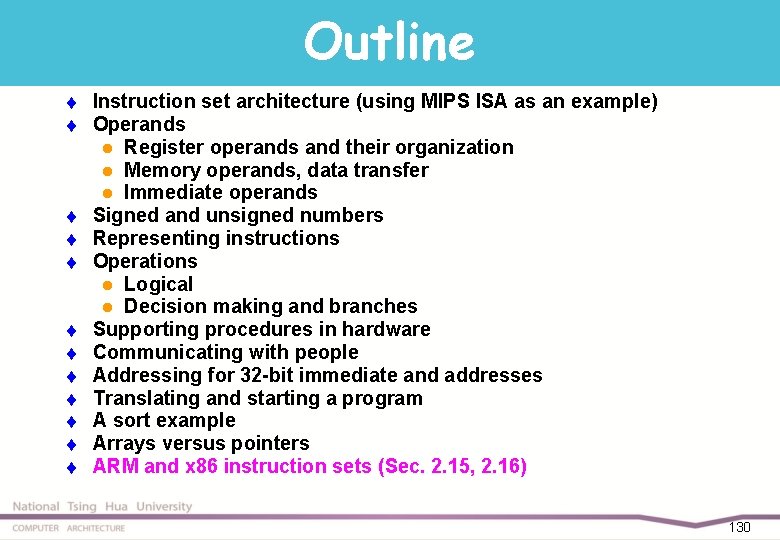 Outline t t t Instruction set architecture (using MIPS ISA as an example) Operands