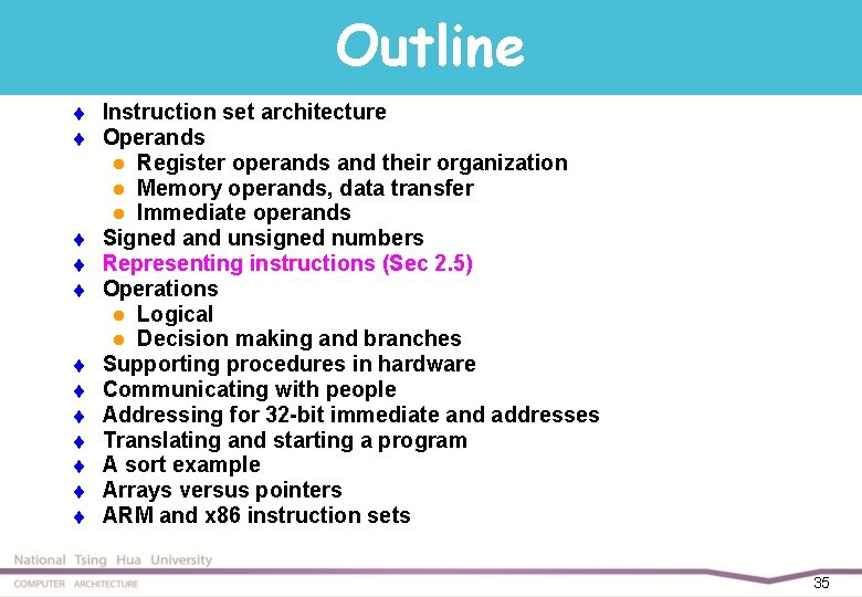 Outline t t t Instruction set architecture Operands l Register operands and their organization