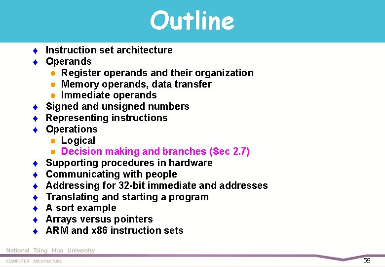 Outline t t t Instruction set architecture Operands l Register operands and their organization