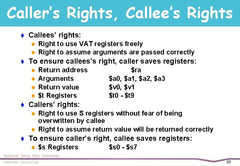 Caller’s Rights, Callee’s Rights t Callees’ rights: l l t To ensure callees’s right,