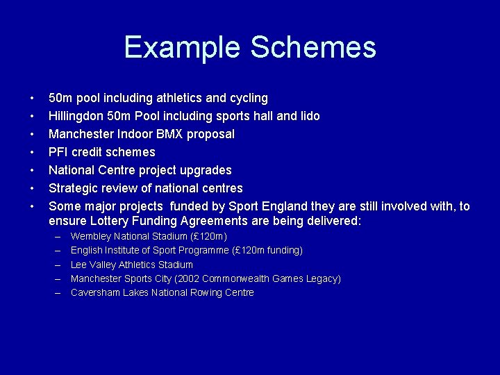 Example Schemes • • 50 m pool including athletics and cycling Hillingdon 50 m