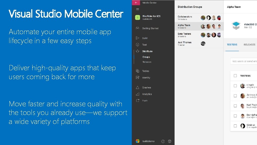 Visual Studio Mobile Center Automate your entire mobile app lifecycle in a few easy