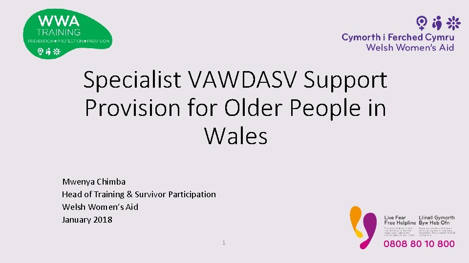 Specialist VAWDASV Support Provision for Older People in Wales Mwenya Chimba Head of Training