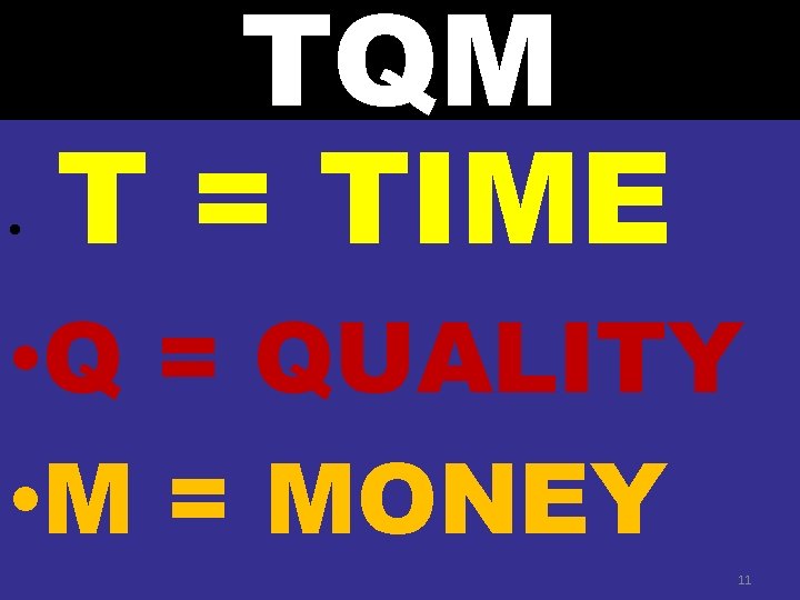  • TQM T = TIME • Q = QUALITY • M = MONEY