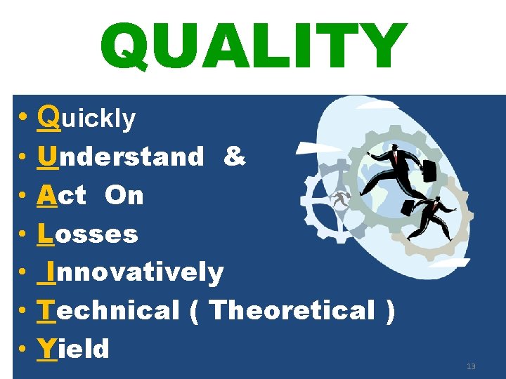 QUALITY • Quickly • • • Understand & Act On Losses Innovatively Technical (
