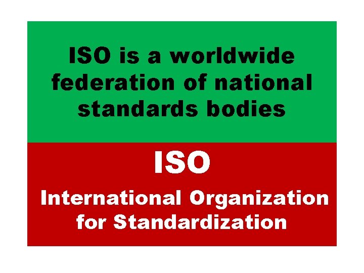 ISO is a worldwide federation of national standards bodies ISO International Organization for Standardization