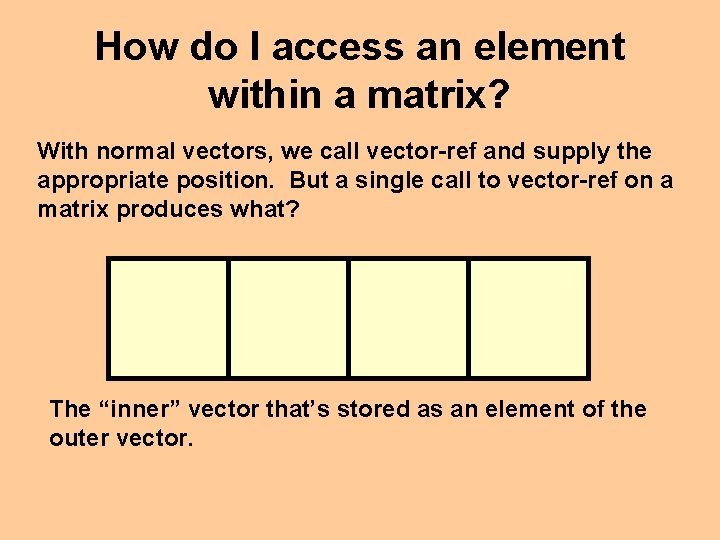 How do I access an element within a matrix? With normal vectors, we call