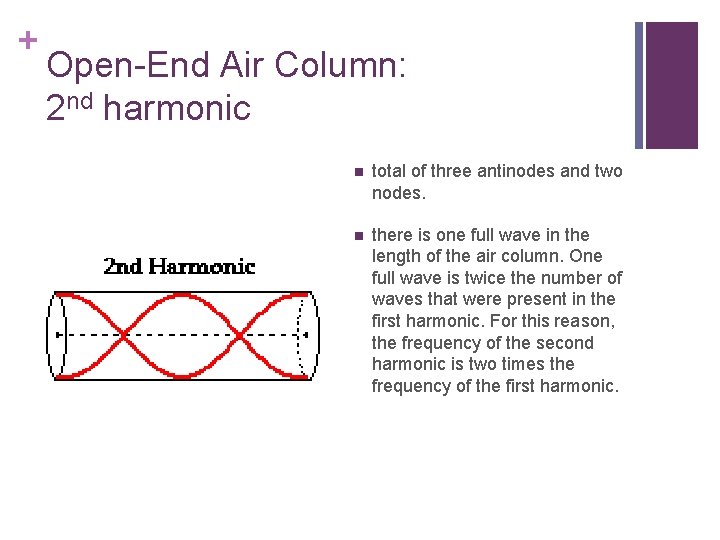 + Open-End Air Column: 2 nd harmonic n total of three antinodes and two