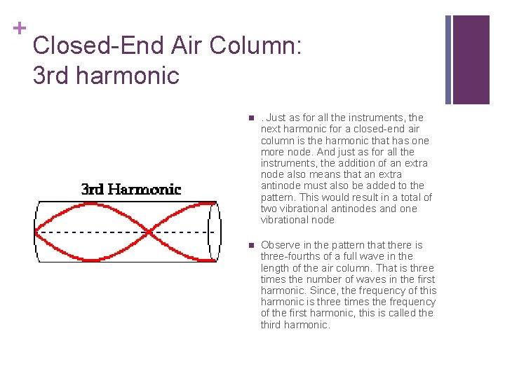 + Closed-End Air Column: 3 rd harmonic n . Just as for all the