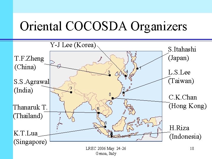 Oriental COCOSDA Organizers Y-J Lee (Korea) S. Itahashi (Japan) T. F. Zheng (China) L.